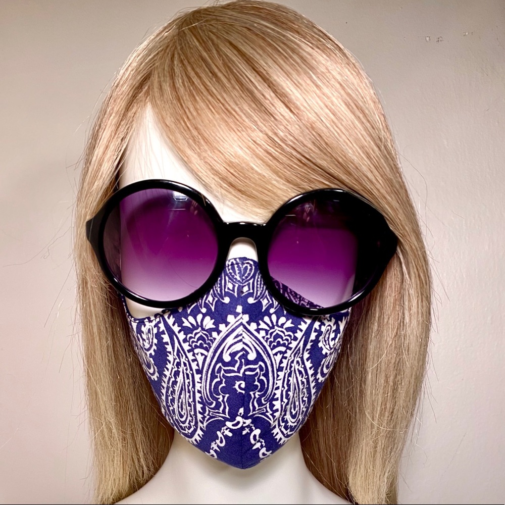 Bandanna Ear-loop Face Mask Blue/Wht - Picture 6 of 8